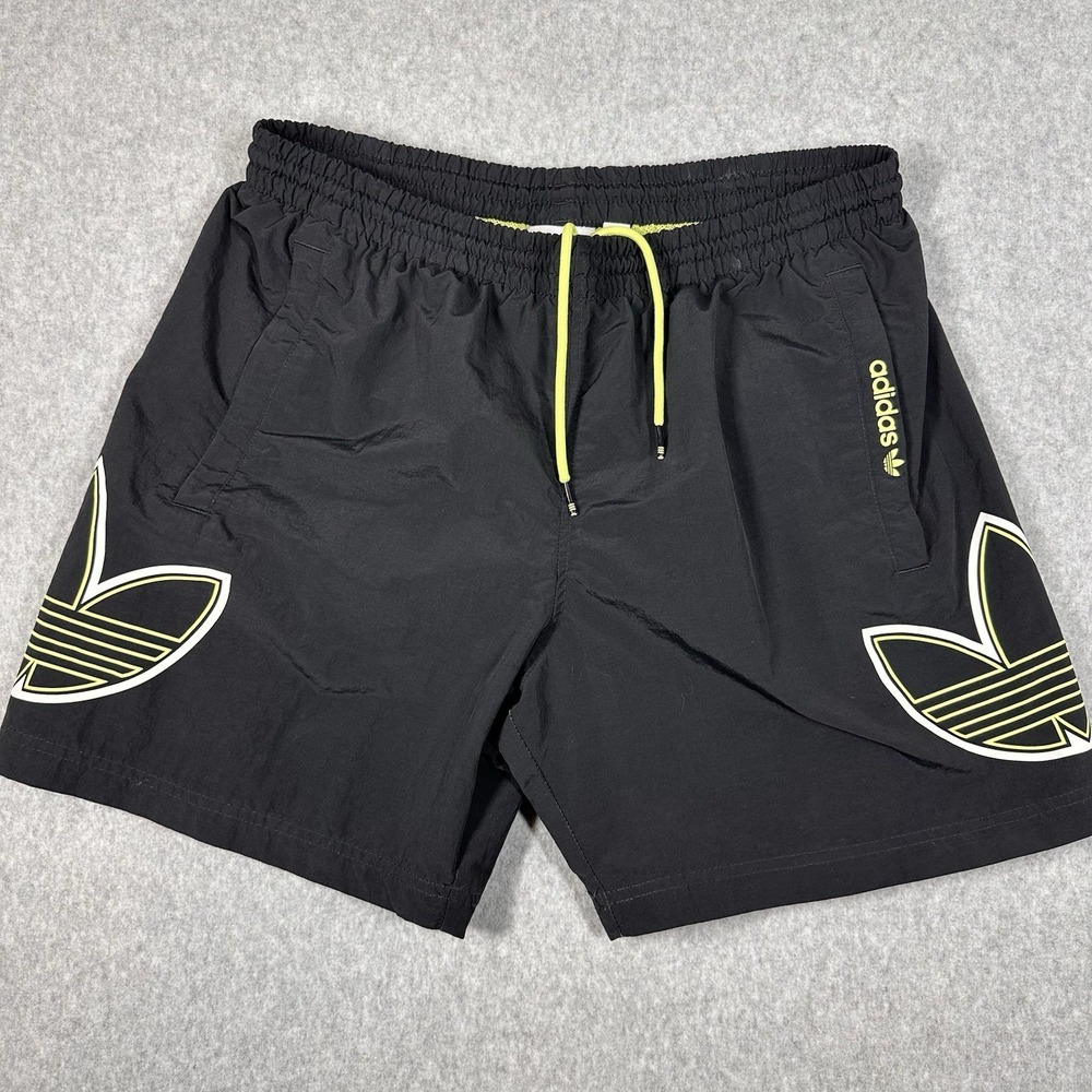 Adidas Trefoil Swim & Running Shorts‎ Men's 6" Medium Black W/ Green Mesh Lining